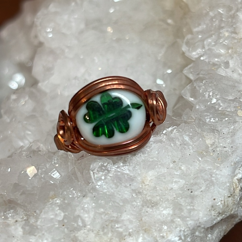 Handmade Lucky 🍀 Charm wire wrapped beaded ring size 7.5